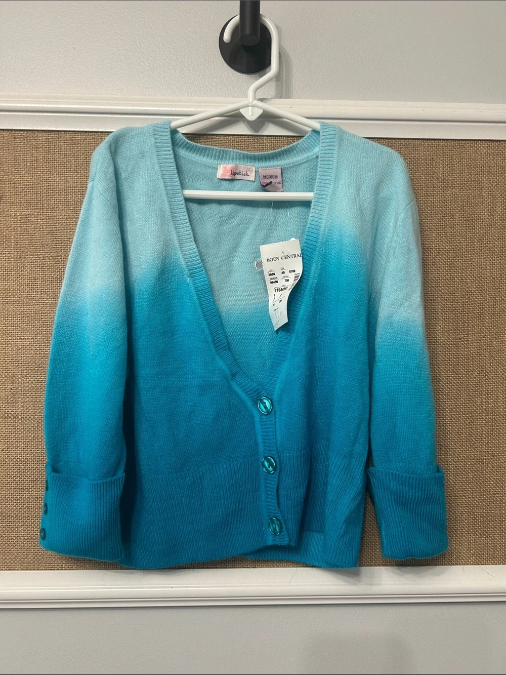 Body Central Aqua Ombre V-Neck Button Cardigan